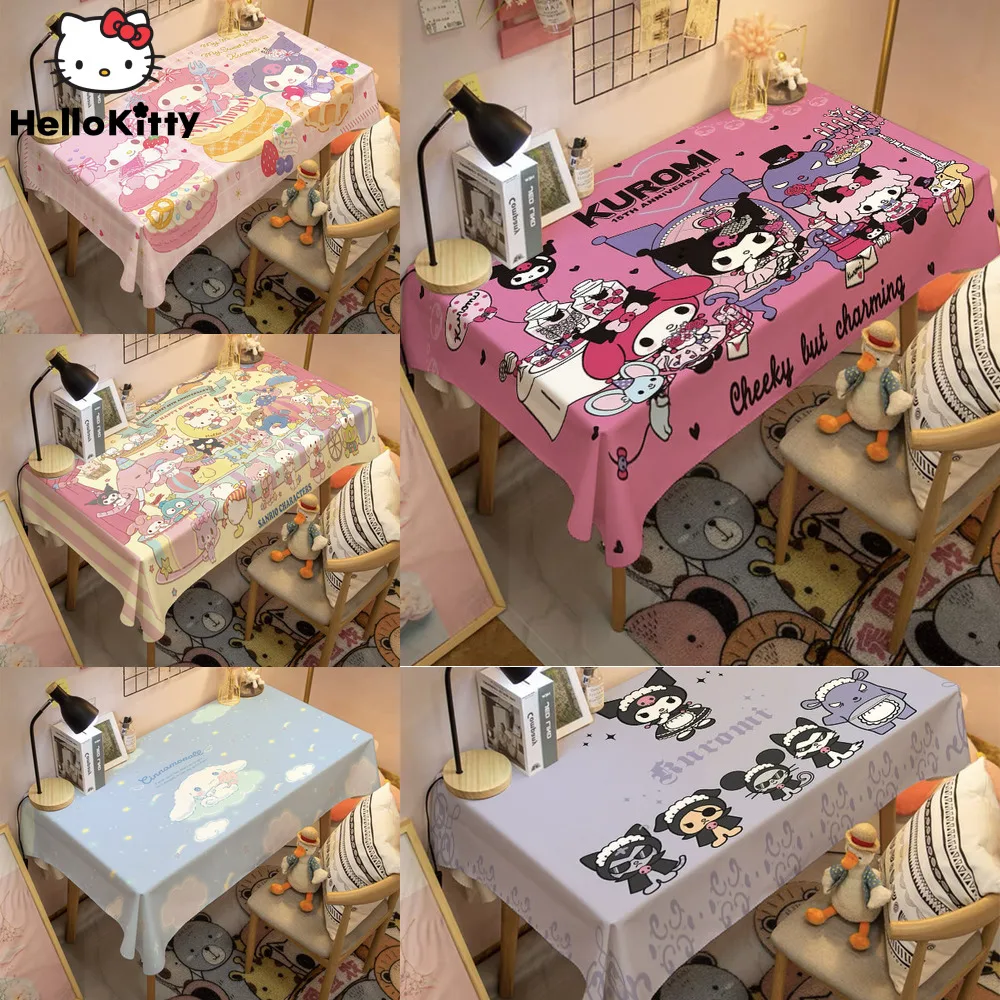 Sanrio Hello Kitty Table Cloth Kuromi Melody Cartoon Tablecloth Dustproof Cover Cloth Washable Cute Girl Bedroom Desk Home Decor