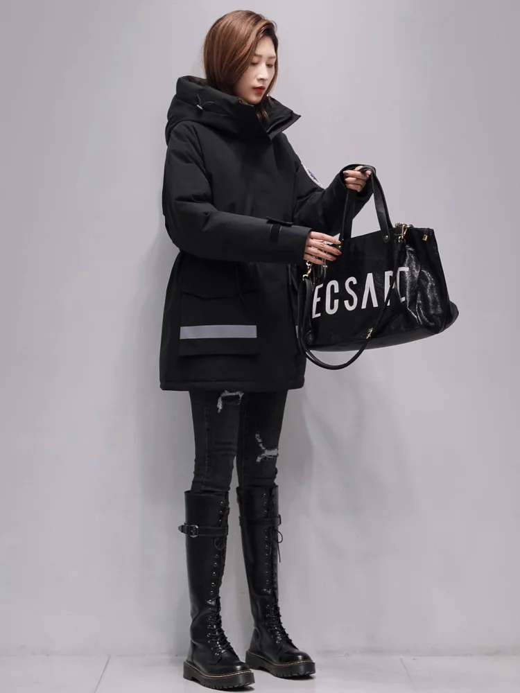 Женский пуховик средней длины зимняя новая модная Толстая парка контрастных