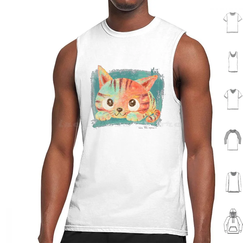 

Smiling Kitten Lying On The Ground Tank Tops Print Cotton Cat Kitten Kitty Pet Animal Character Design Character