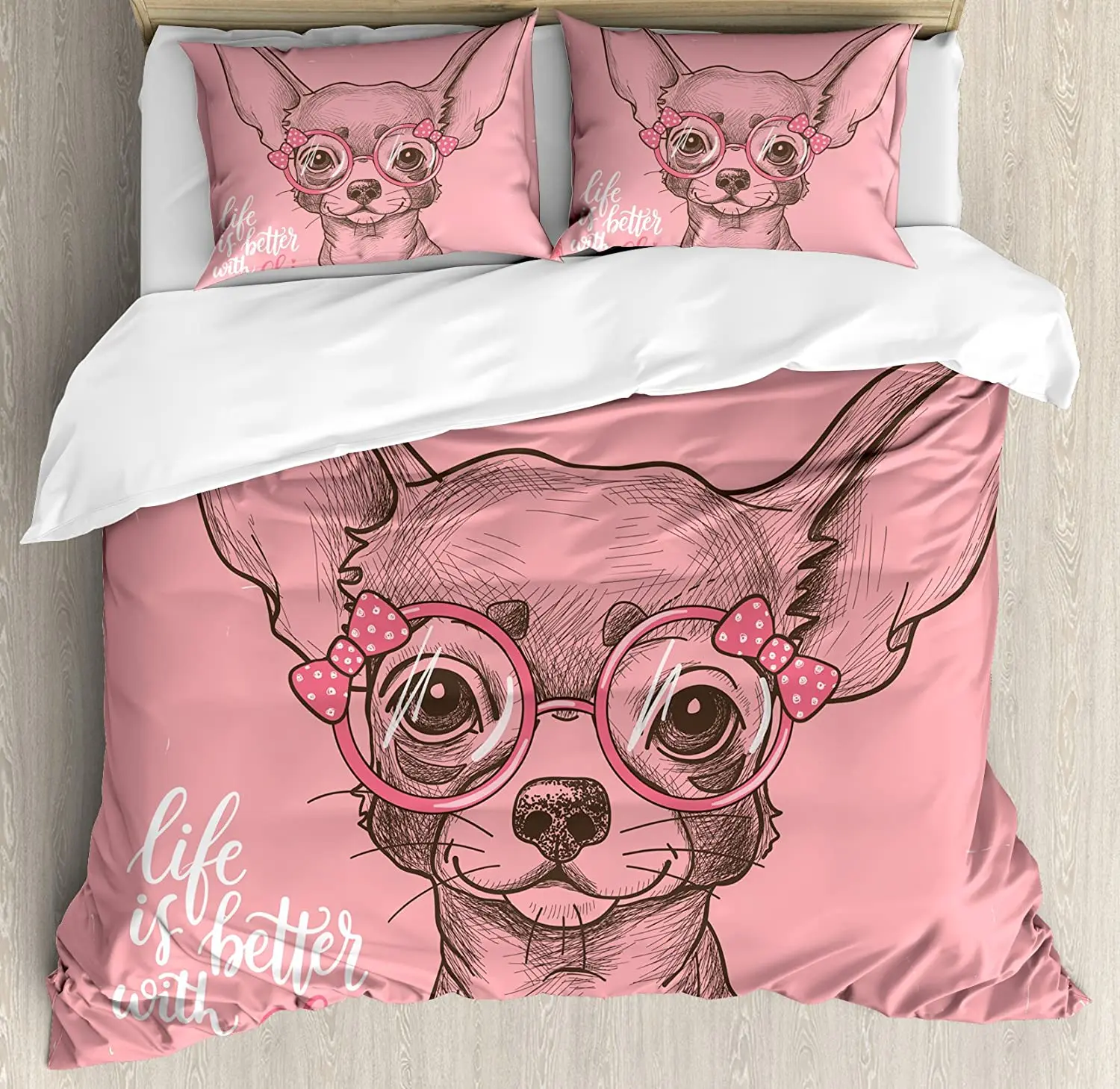 Dog Bedding Set For Bedroom Bed Home Girl Chihuahua Sketch Illustration with Quote Fashio Duvet Cover Quilt And Pillowcase