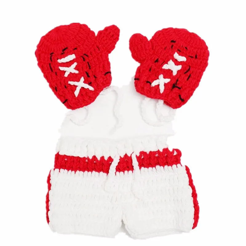 2Pcs/Set Newborn Photography Props Infant Crochet Knit Cute Boxing Clothes  Gloves And Pants Suit Baby Photo Costume