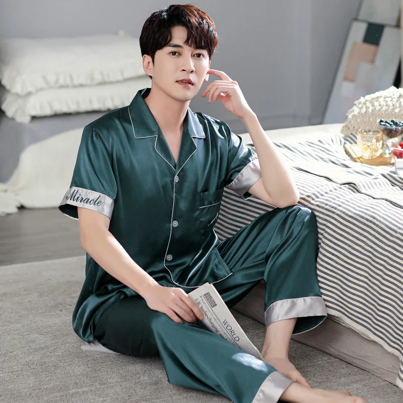 New Pajamas for Men Pijama Set Comfortable Long Sleeve Silk Pajamas Sleep Wear Men Sleepwear Set Sleep Tops Mens Lounge Wear