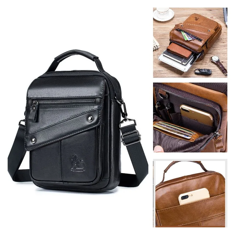 

SUUTOOP Men's Shoulder Bag Genuine Leather Travel Cross Body Sling Bag Top Layer Cowhide Fashion Messenger for Male Women Female