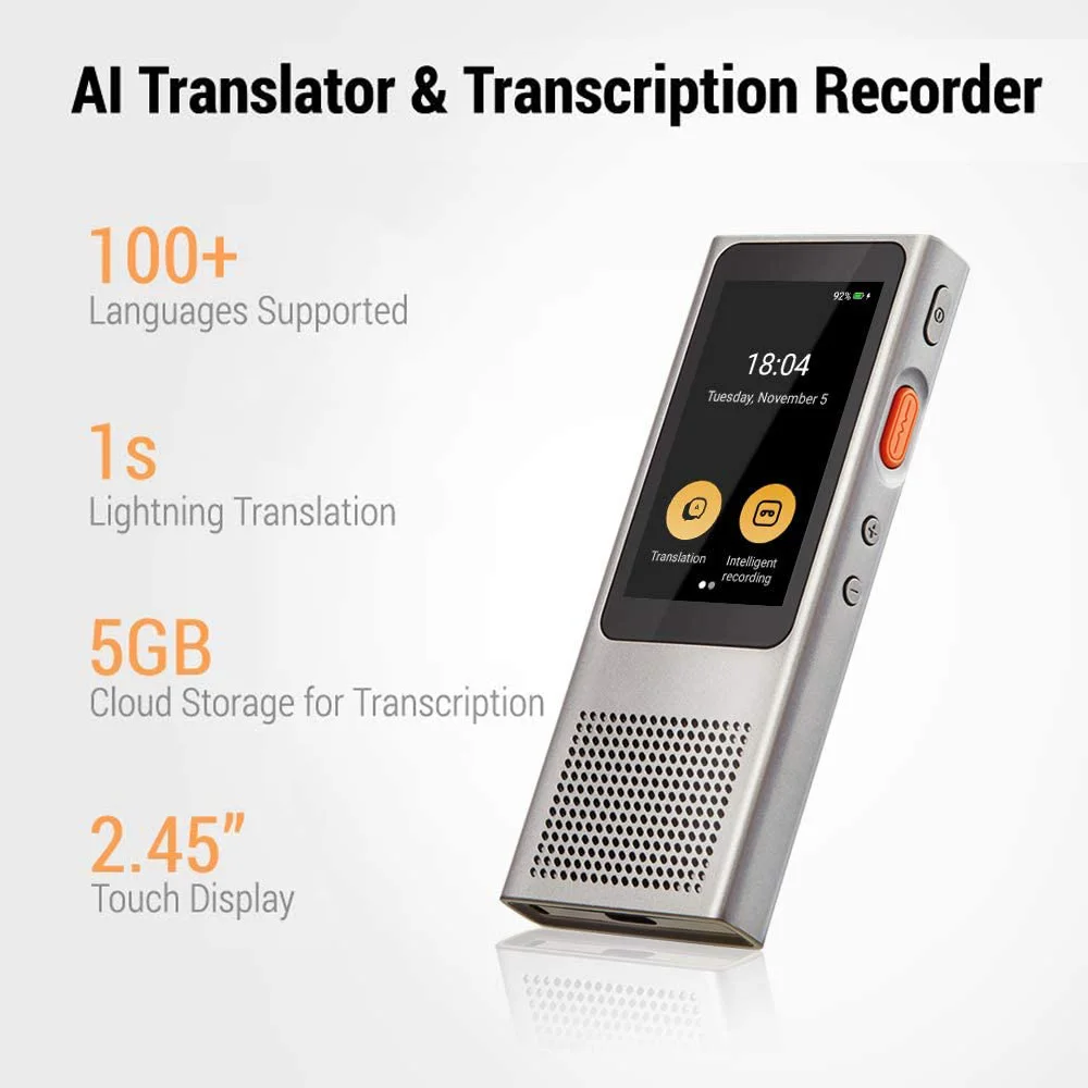 

Цифровой переводчик голоса и диктофонная машина с транскрипцией речи-текста 100 + языков