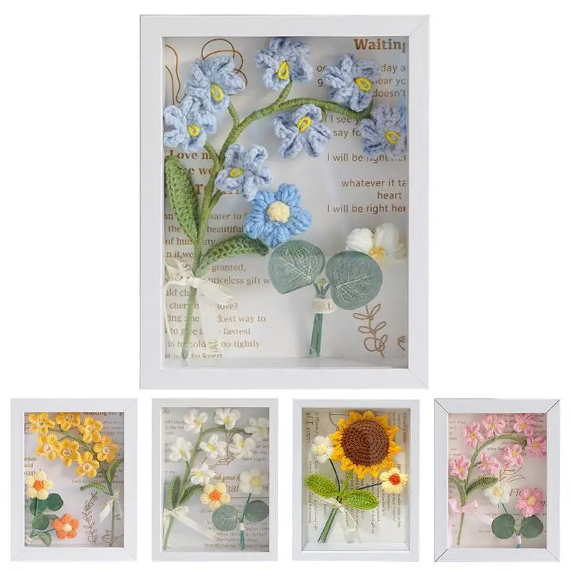 

Crochet Bouquets Photo Frame Hand-Knitted Flowers With Photo Frame Wall Mount Desktop Home Decoration For Living Room Offices