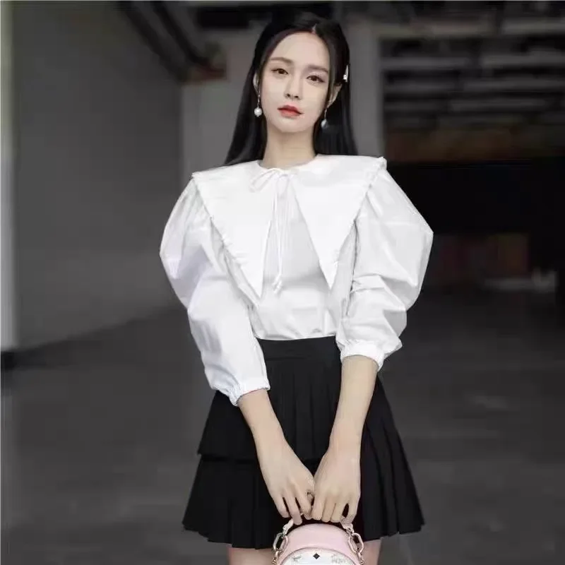 Дизайнерский модный чисто белый винтажный топ с пышными рукавами женское