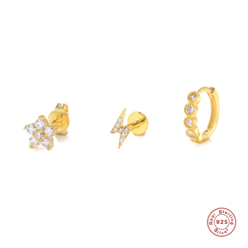 

Серьги-гвоздики из серебра 925 пробы с белым цирконом, 3 шт.