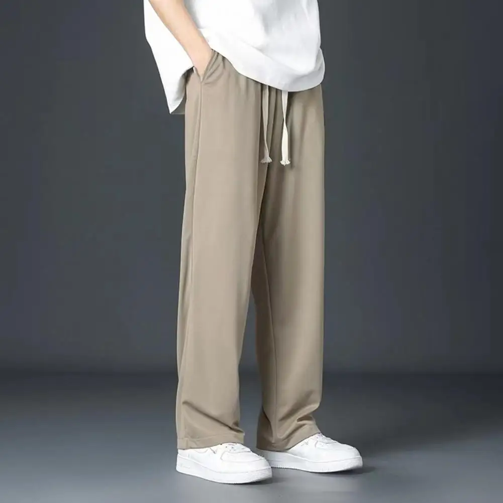 

Loose Sweatpants Stylish Men's Wide Leg Sweatpants Breathable Ice Silk Summer Trousers with Elastic Waist Drawstring for Street