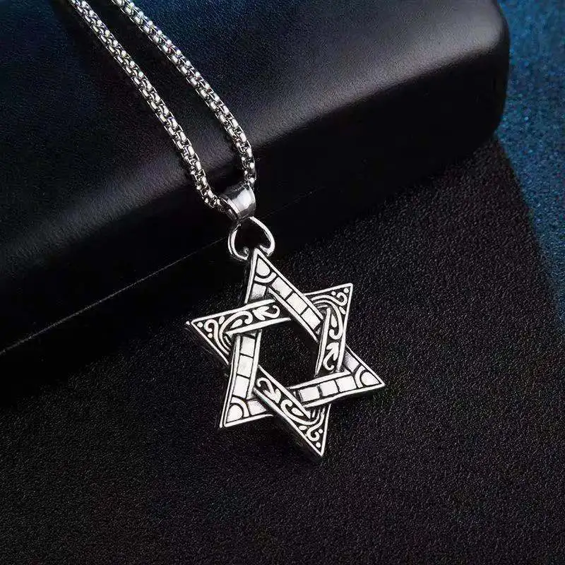 

Necklace male ins fashion simple student hexagram pendant retro European and American personality street hip-hop accessories