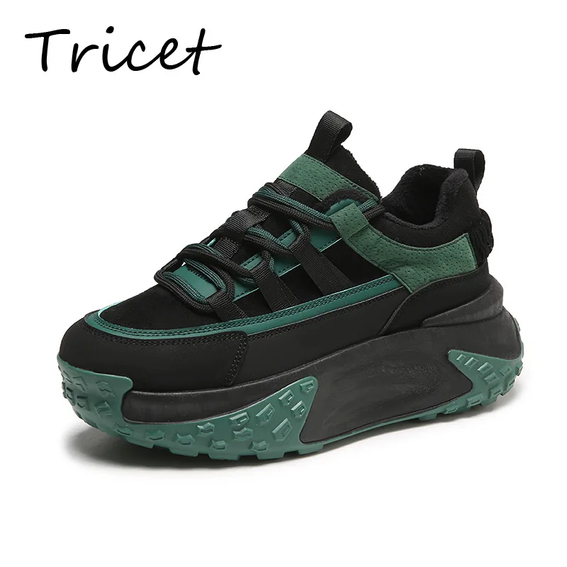 

Женские кроссовки со шнуровкой, теплые кроссовки на массивной платформе, с плюшевой подкладкой, зимняя обувь на вулканизированной подошве, ...