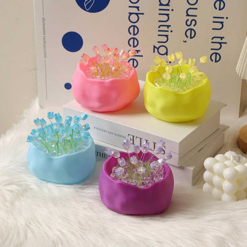 

DIY LED Tulip Night Light Battery Bedroom Ins Sleep Light Birthday Gift Girl Flower Atmosphere Light DIY Handmade Special Gift