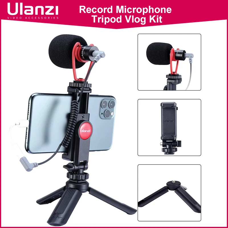 

Ulanzi Record Microphone Tripod Vlog Kit Mini Tripod Vertical Shooting Phone Mount Kit 3.5MM Jack Video Audio Microphone