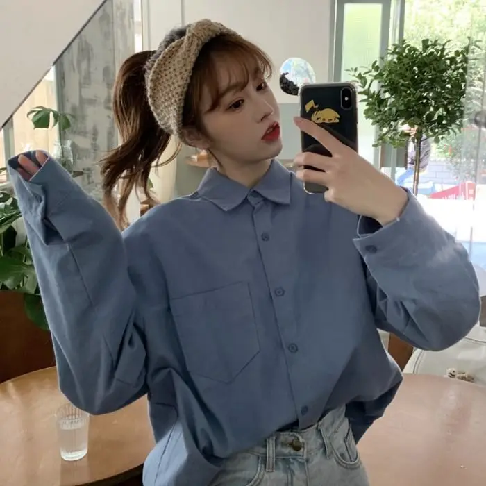

Blouse Women's White Long Sleeve Tops Spring 2023 Korean Fashion Shirt Solid Color Fashion Loose Shirt Women Clothing P19