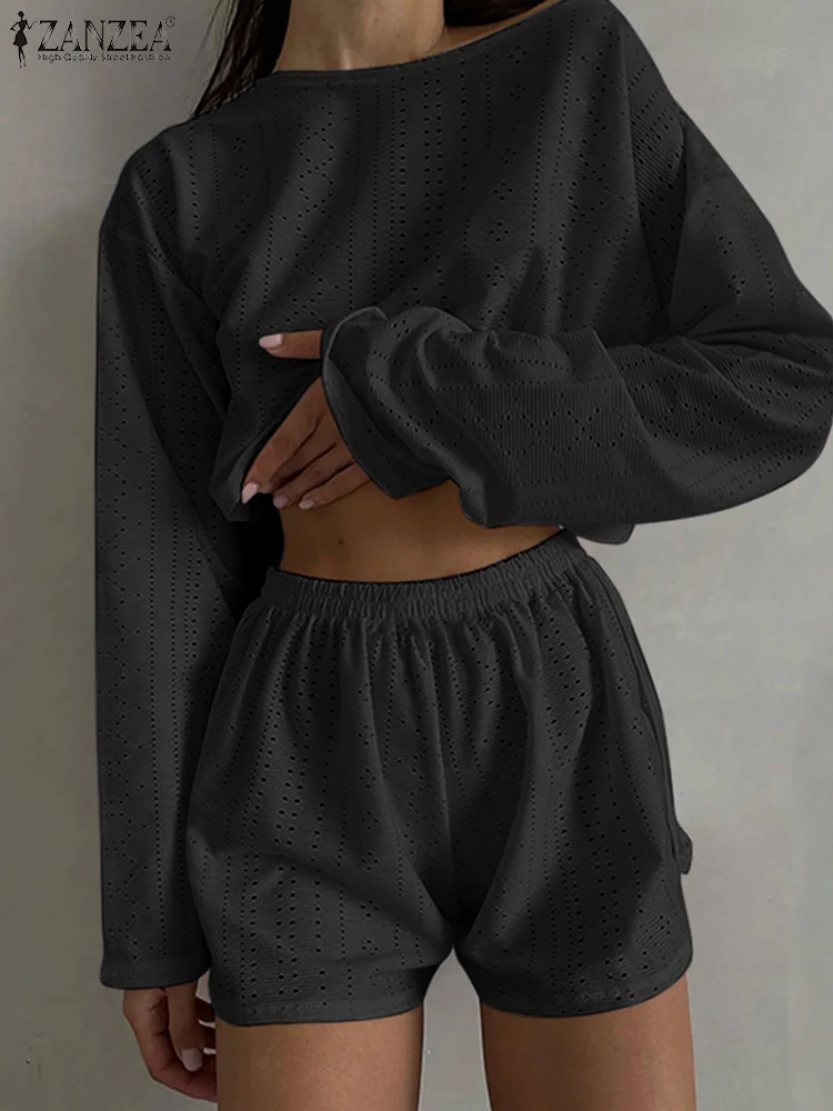 ZANZEA модные однотонные короткие комплекты из 2 предметов праздничные топы с