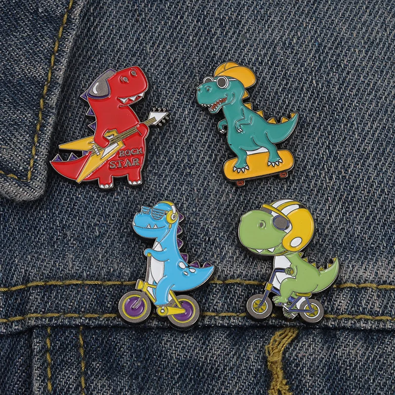 

20PCS Dinosaur Enamel Pin Bass Bicycle Skateboard Badges Brooches for Kids Children Bag Hat Backpack Accessories Animal Jewelry