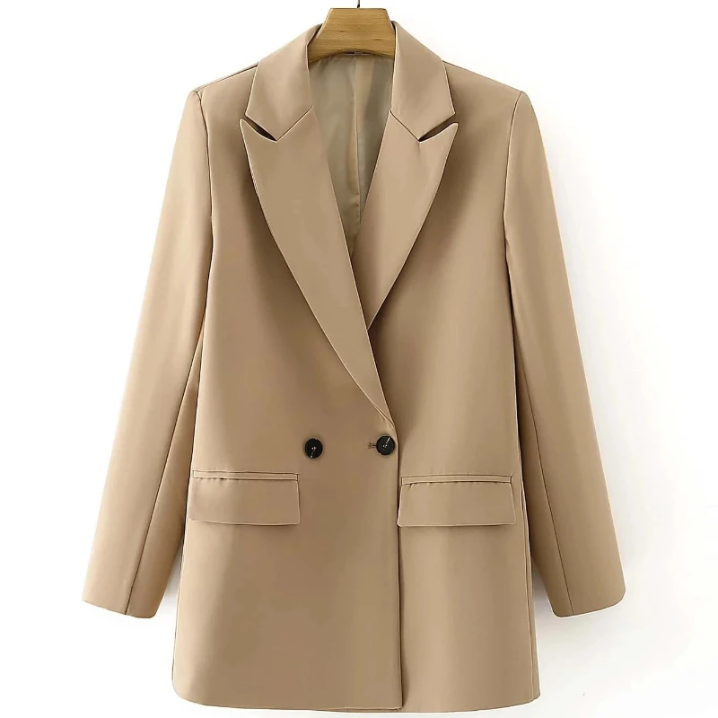 

Женский офисный двубортный Блейзер, винтажная верхняя одежда с отложным воротником и длинным рукавом