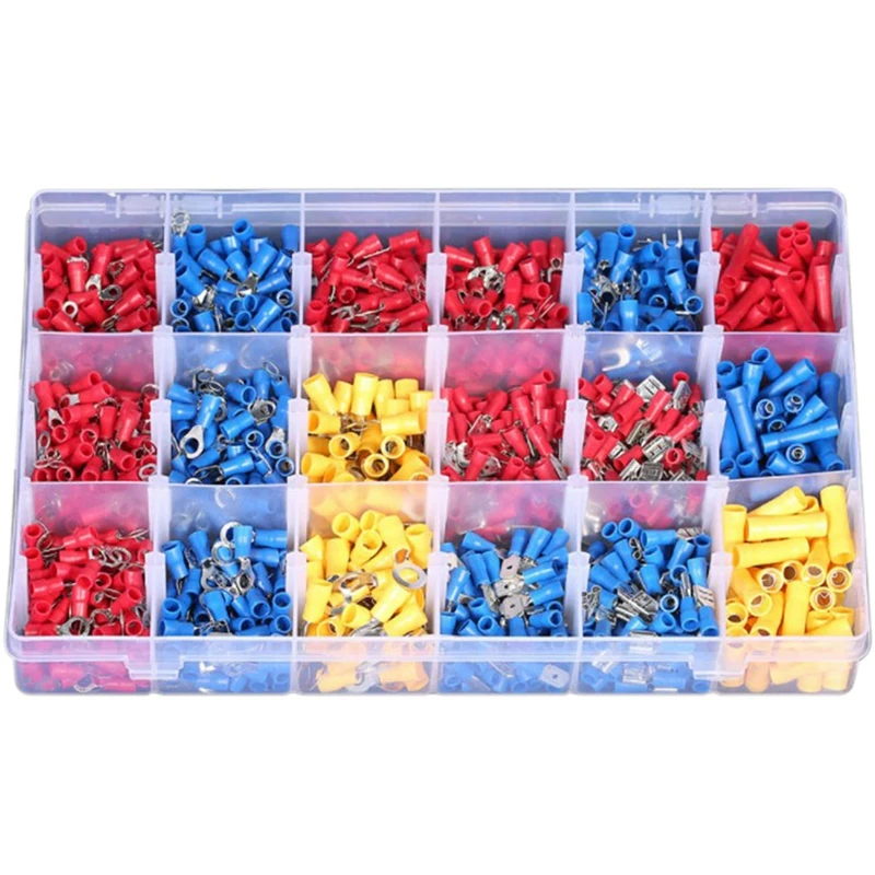 

1200Pcs Cold-Pressed Terminal Block Combination Set Connecting Terminal Assorted Spade Cable Connector Crimp