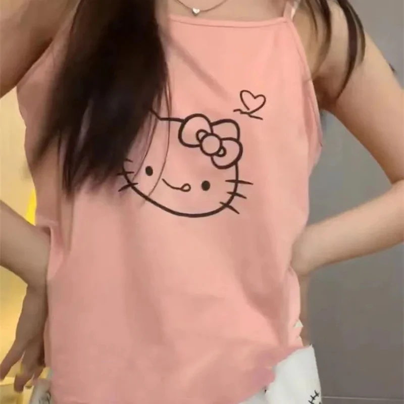 

Пижама Sanrio с изображением Hello Kitty, комплект из шорт с коротким рукавом и мультяшного аниме, милая одежда для отдыха с изображением кошки, женс...