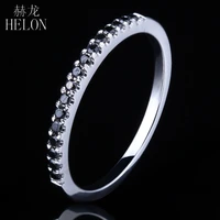 HELON Solid 18K 14K 10K White Gold Half Eternal 0.15ct Black Diamonds Ring Band Style Exquisite Engagement Wedding Women Ring