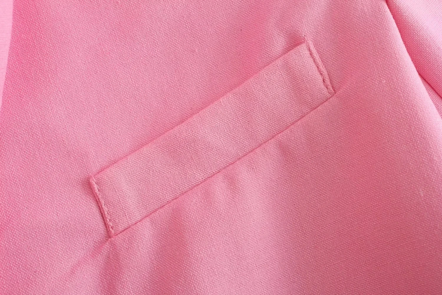 Maxdutti England Style Retro Notched Casual Blazers Women High Street Linen Pink Color Short Jacket