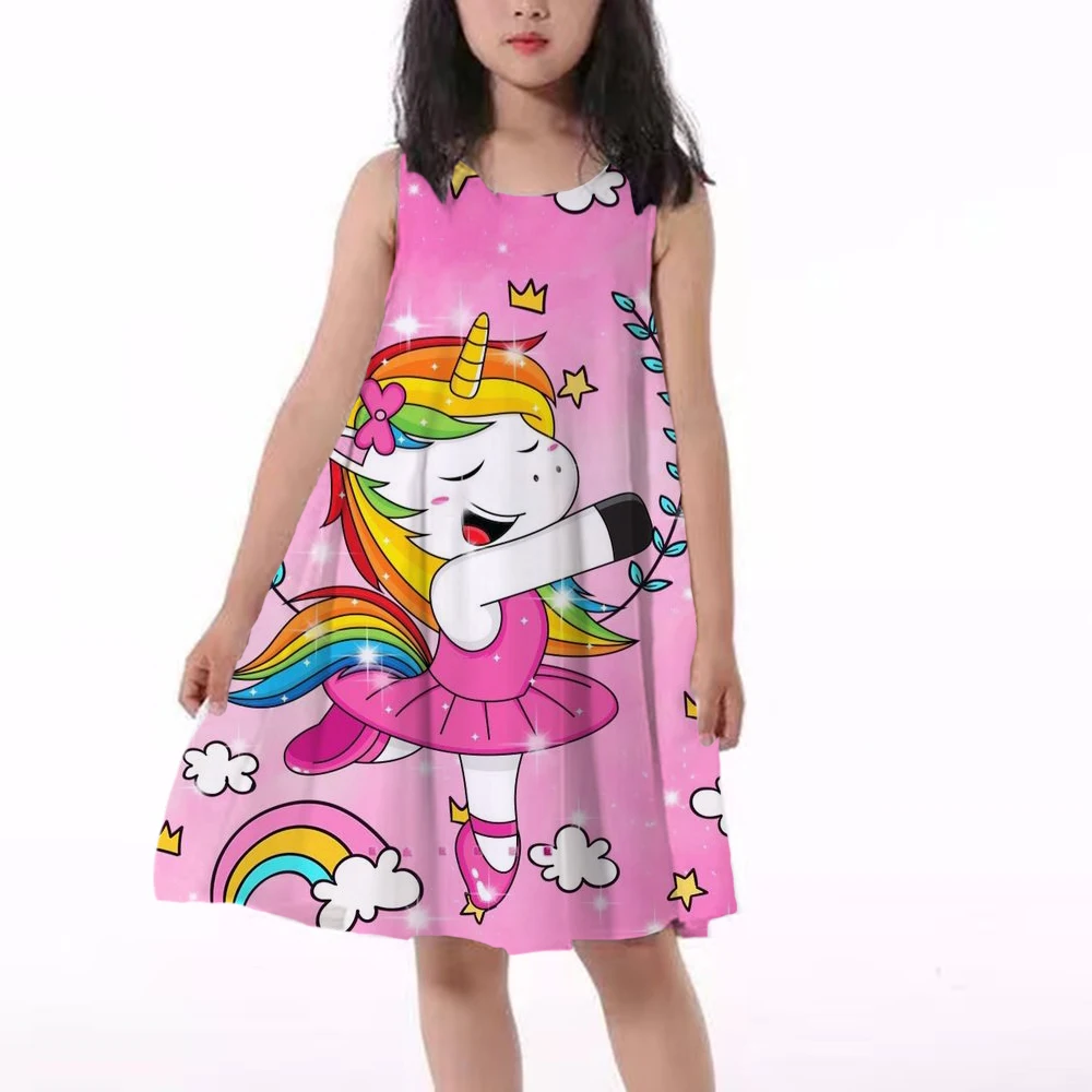 

Милое платье принцессы, летнее платье с единорогом, бабочкой, мультяшным принтом подсолнуха, платья для маленьких девочек, вечерние платья ...