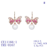 cubic zircon cz bow earrings for wedding pearl drop earring for bride women girl birthday party jewelry ce11166