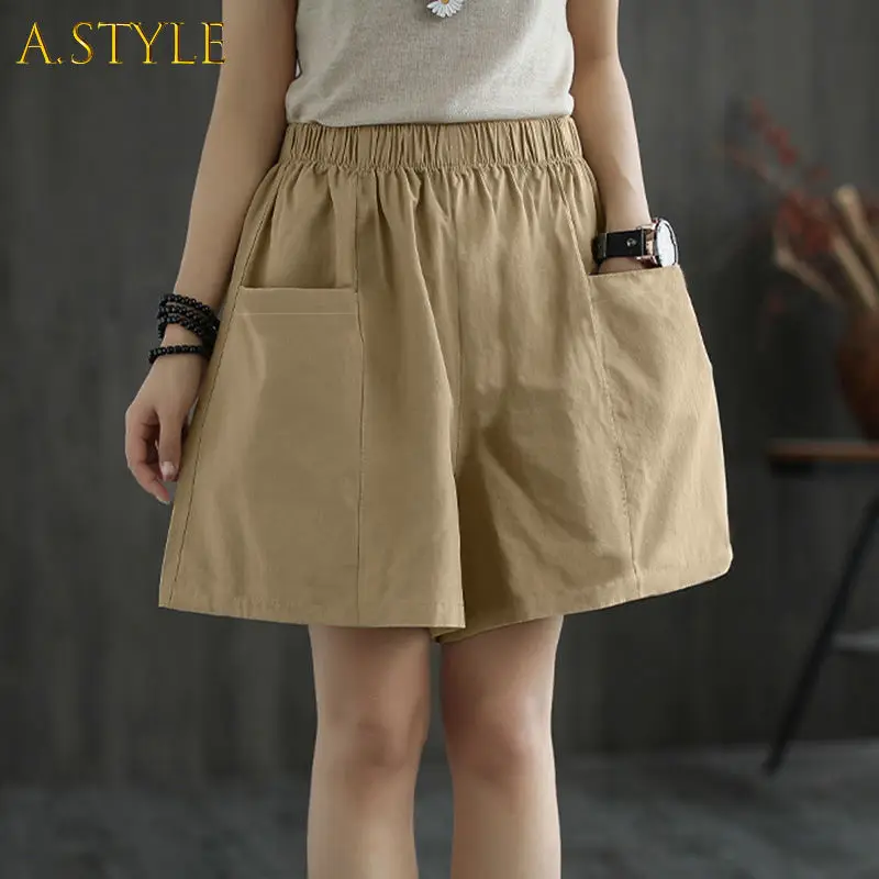 A GIRLS Shorts Women Summer Elastic Waist S-4XL Solid Simple Ulzzang All-match Unisex Leisure Popular Daily Comfort New Stylish