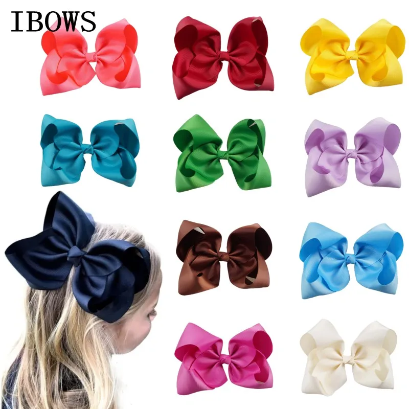 

8" Big Bows Hair Clips Solid Grosgrain Ribbon Hairpins For Kids Girls Hairgrips Boutique Barrette Baby Headwear Hair Accessories