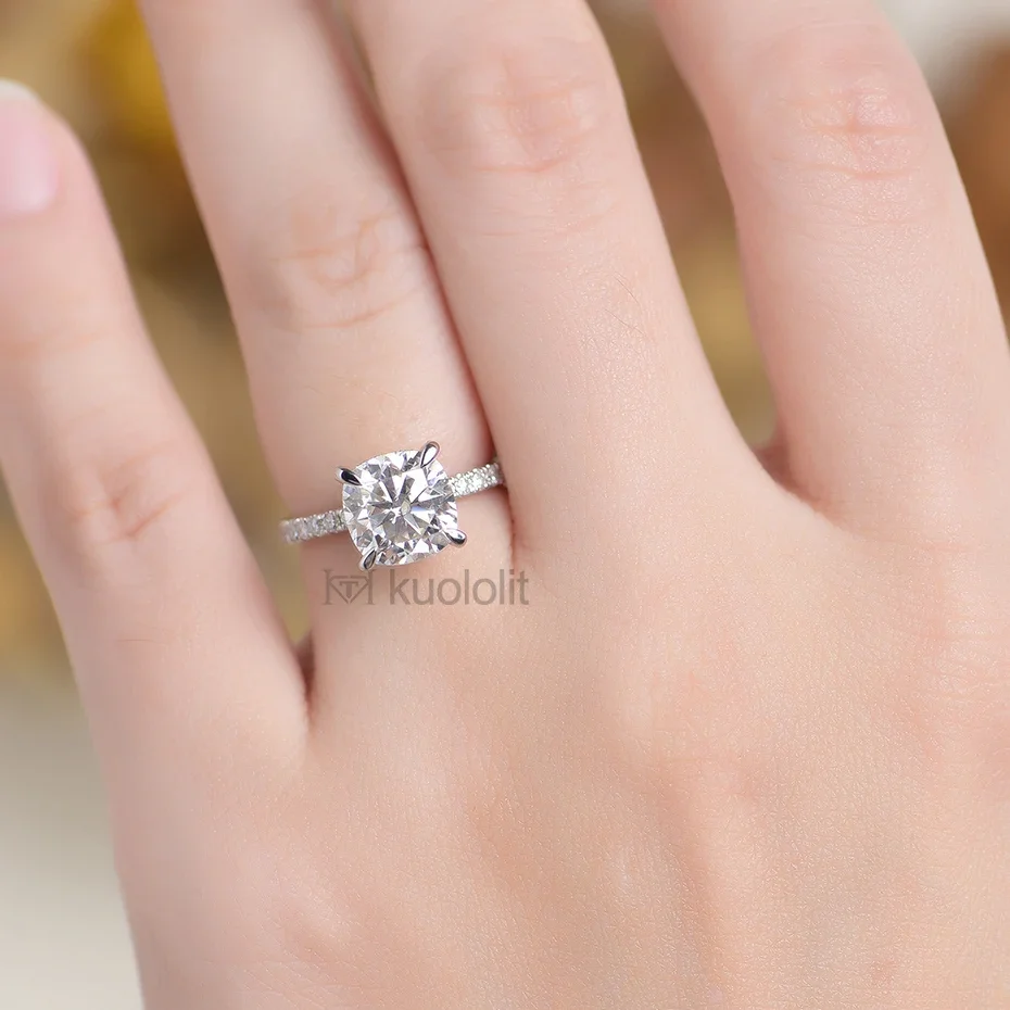 Женские кольца kuolit 3CT Moissanite 585 14K 10K из белого золота на подушке с сияющим разрезом