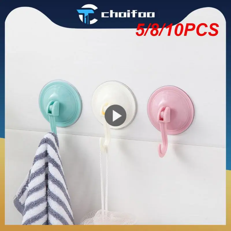 

5/8/10PCS Good-looking Design Vacuum Suction Cup Hook Plain Color Suction Cup Hook Light Weight Plastic Hook Convenient Hooks