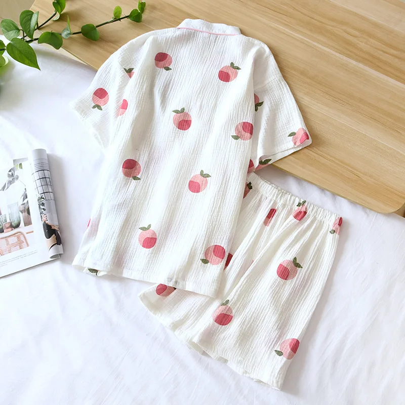 2023 New Japanese-style Pajamas Set Short-sleeved Shorts Summer Fresh Peach Sweat-steaming Cute and Sweet Casual Thin Loungswear