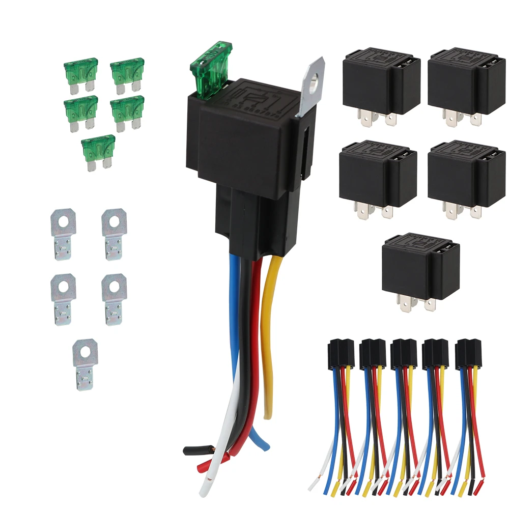 

Car Accessories Blade Fuse Relay Switch Harness Set 30A 5 Pin SPST Automotive Electrical Relays with Wires Car Fuse 5pcs/set