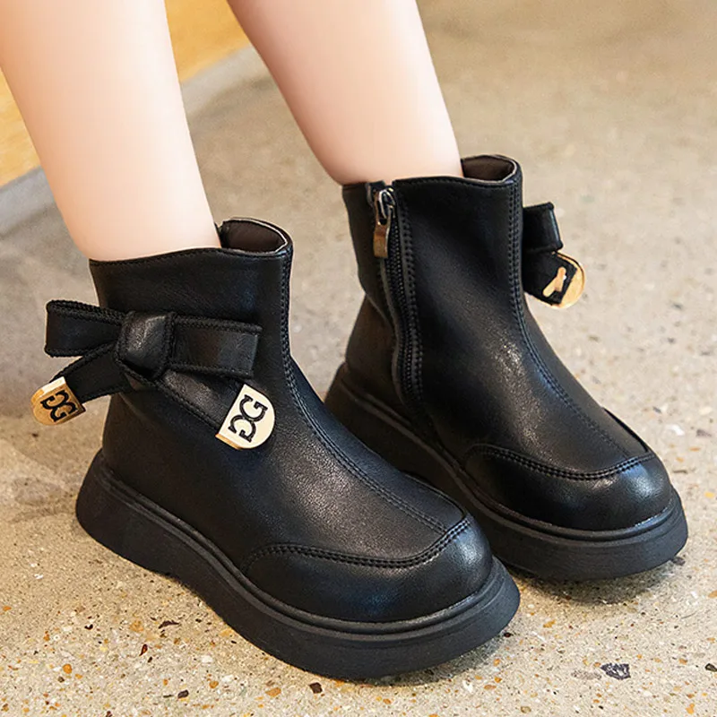 Children Martin Boots Baby Girls PU Leather for High Quality Kids SHort Padded Ankle Booties 3~ 10 Years Child Shoes