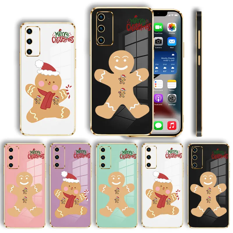 

Merry Christmas Snowman Sugar Cookies Plating Case For Samsung Galaxy S22 S21 S20 FE Ultra S10 Plus Note 20Ultra 10Lite M62 M53
