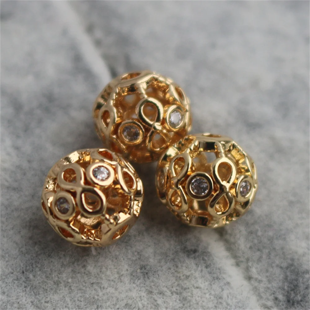 Купи 14K gold colorful zirconia skeleton beads DIY bracelet necklace with beads 8MM round ball beads за 67 рублей в магазине AliExpress