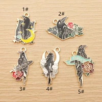 10pcs enamel crow bird charm for jewelry making fashion earring pendant necklace bracelet accessories diy craft supplies