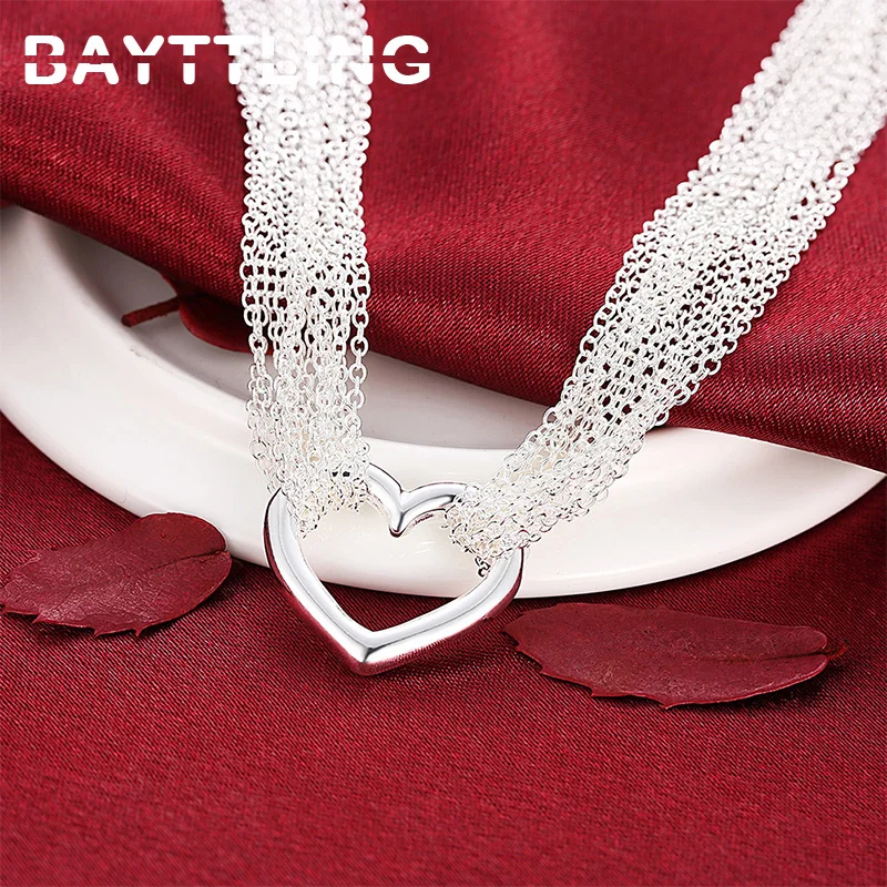 

BAYTTLING Silver Color 18 Inch Fine Fringe Heart Pendant Necklace For Women Fashion Charm Gift Jewelry