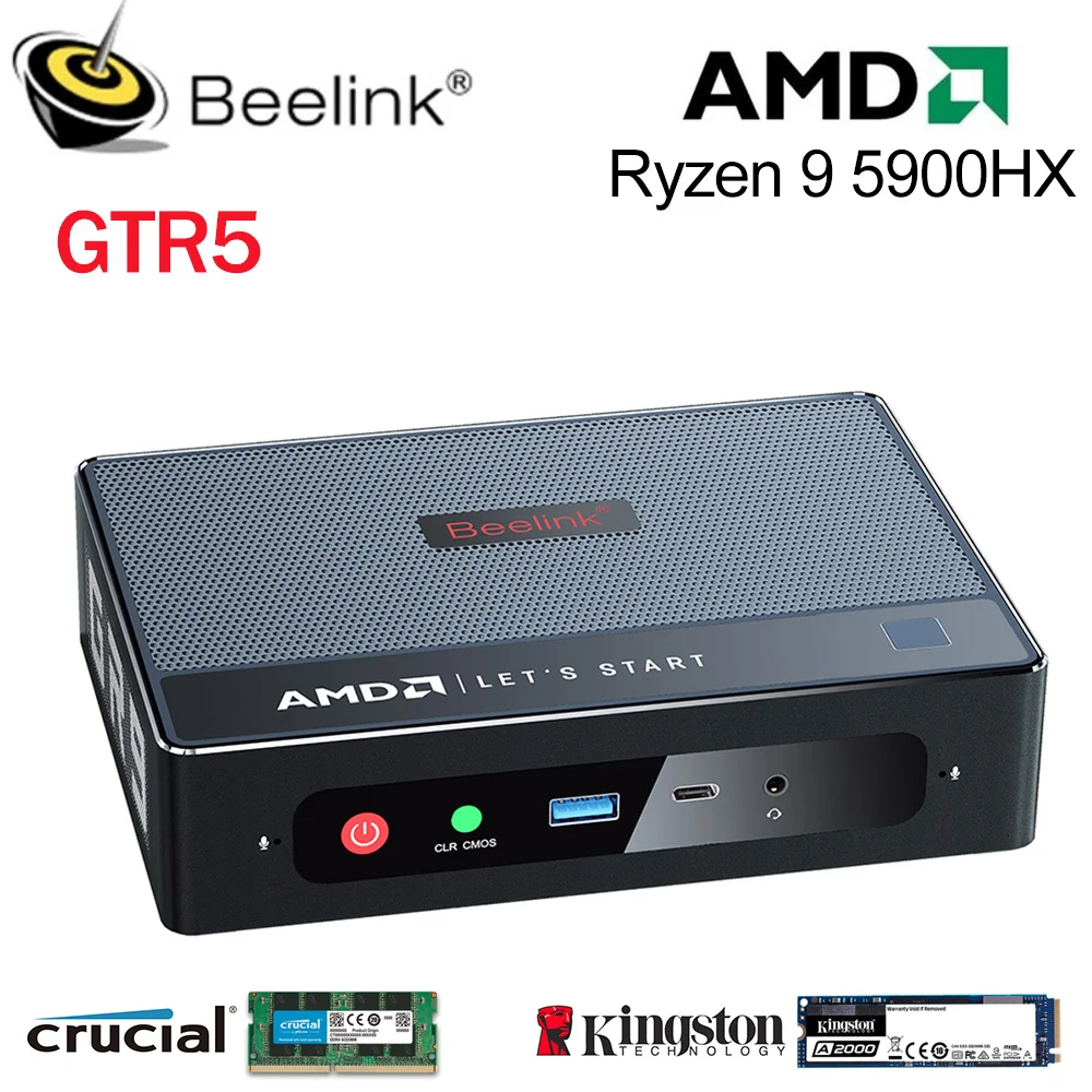 

Beelink GTR5 R9 AMD Ryzen 9 5900HX Wifi 6E Windows 11 Pro Mini PC DDR4 32GB SSD 500GB 4K Dual DP TypeC Desktop Computer 64GB 1TB