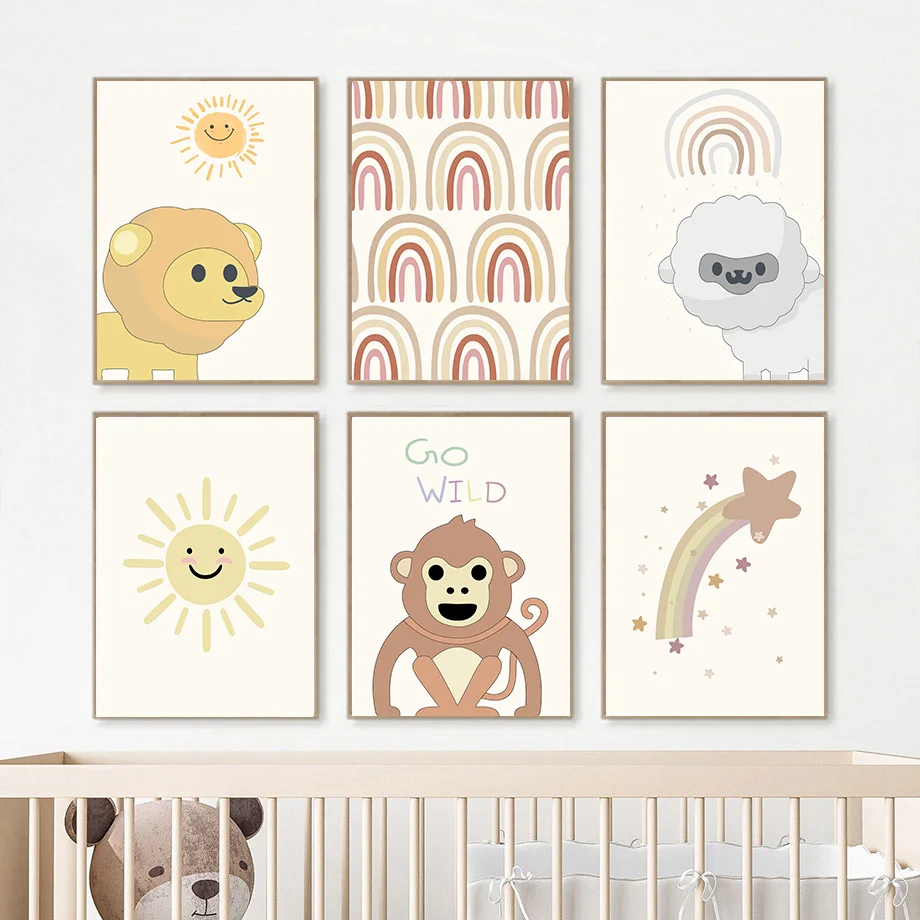 

Lion Monkey Giraffe Elephant Rainbow Koala Baby Wall Art Canvas Painting Nordic Posters And Prints Wall Pictures Kids Room Decor
