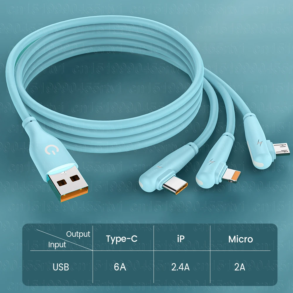 Зарядный кабель 3 в 1 Micro USB Type-C 6A для быстрой зарядки и передачи данных iPhone Samsung Xiaomi