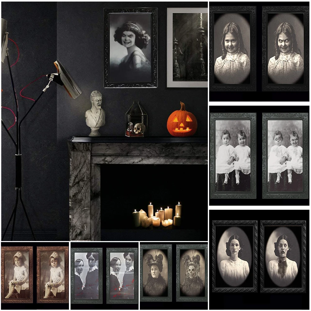 

New 3D Ghost Photo Frame 38*25CM Halloween Horror Pictures Frames Changing Face Ghost Halloween Party Decor Decoration Props