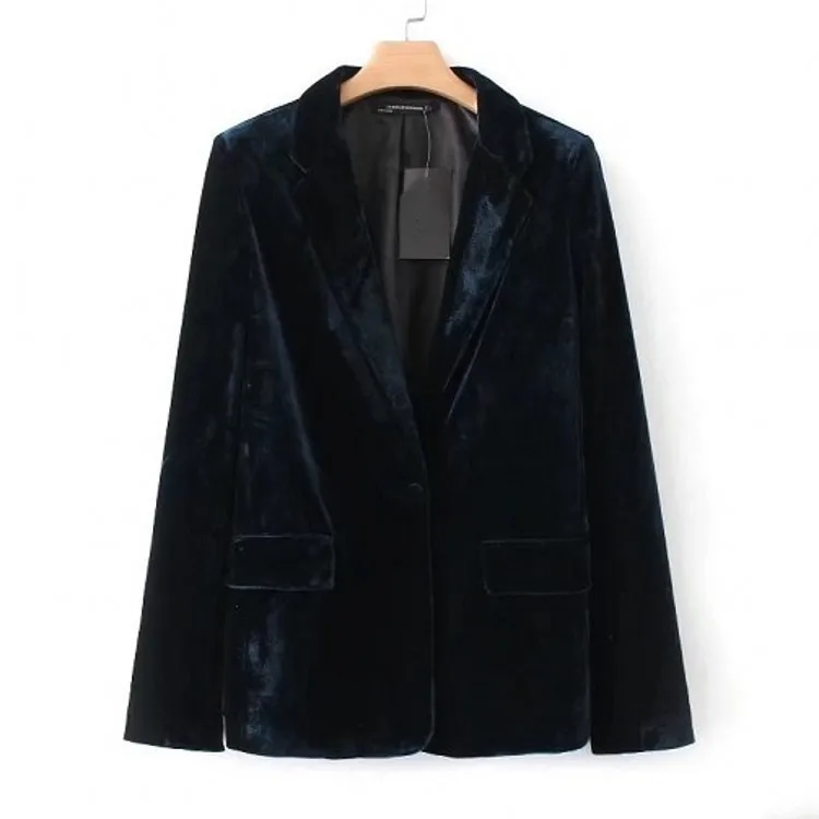 2023 Women Velvet Blazer Jacket One Button Female Performence Top Elegant Sexy Slim Fit Casual Lapel Work Office Jacket Clothing