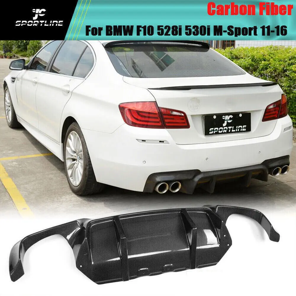 

for BMW 5 Series F10 M Sport M Tech Sedan 2012-2016 Carbon Fiber Rear Diffuser Bumper Lip Spoiler ｗith Dual Exhaust