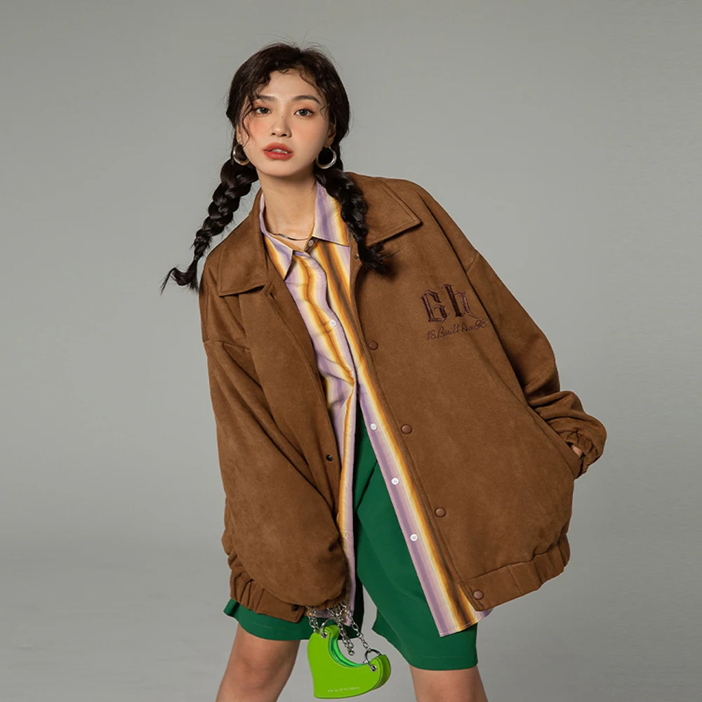 

2022 Korea New fashion Women Leisure Jacket Long Sleeve Single-breasted Lapel Letter Printing Loose Ladies Casual Jacket Autumn