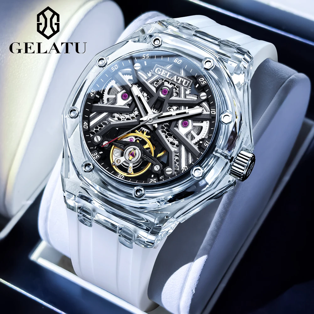 Фото Мужские часы GELATU 8002 Top Luxury, прозрачный корпус, автоматический механический механизм, элегантные спортивные наручные часы для мужчин. №2