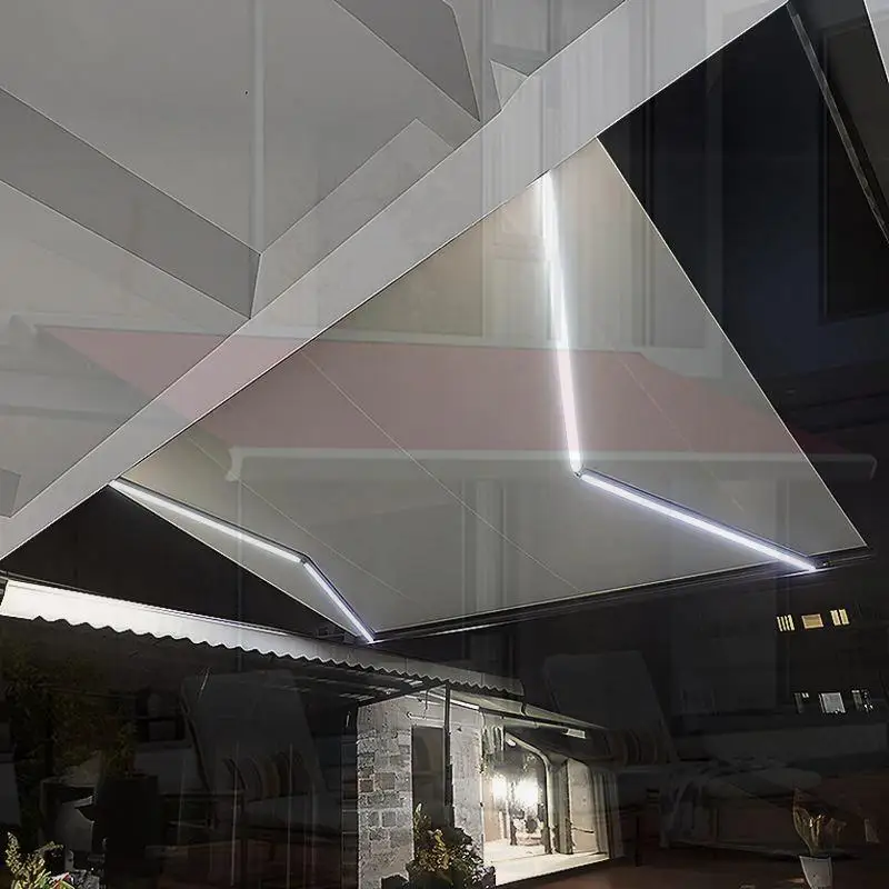 Фото Выдвижной моторизованный навес-маркиза для патио с LED-подсветкой, складной, с полной кассетой №1