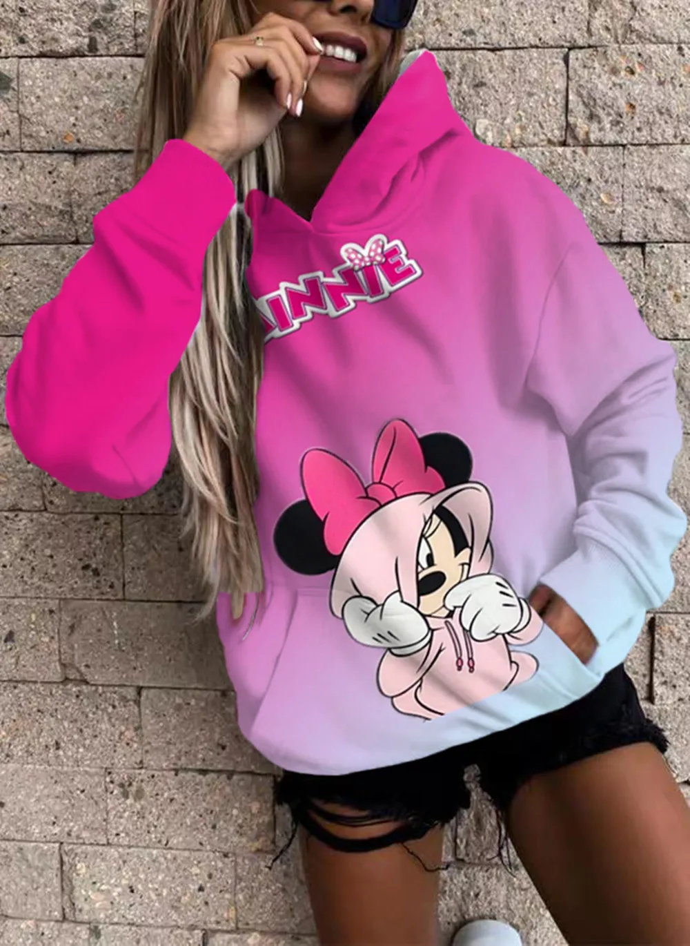 Original Spice Girls Design Cartoon Disney Minnie Chic Sweatshirt Ladies Fall Winter Hoodie Street Fashion Pocket Top