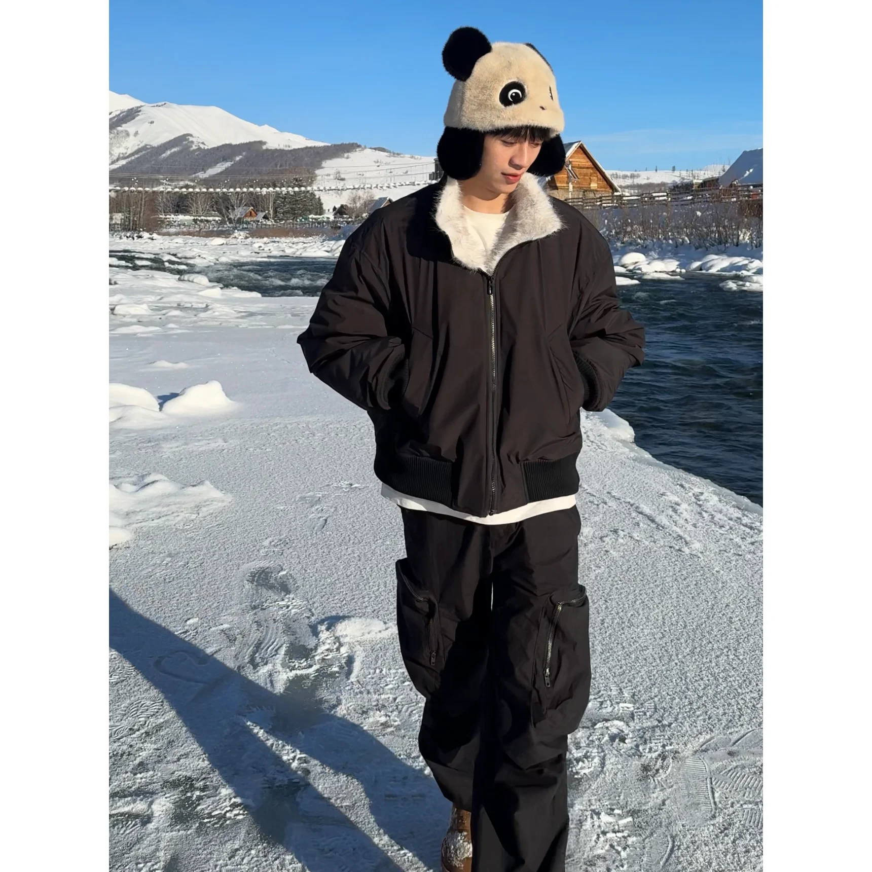 Cleanfit American Stand Collar Mountain Carving Fleece-lined Thickened Outerwear Men's Winter Profile Short Flight Jacket Cot...