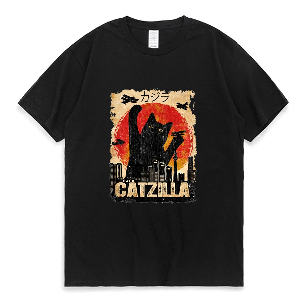 

2022 Fashion Catzilla Monsters Kitten Cat Graphics Print T-Shirts Men's O-Neck Cotton T Shirt Short Sleeve Men Women Clothing