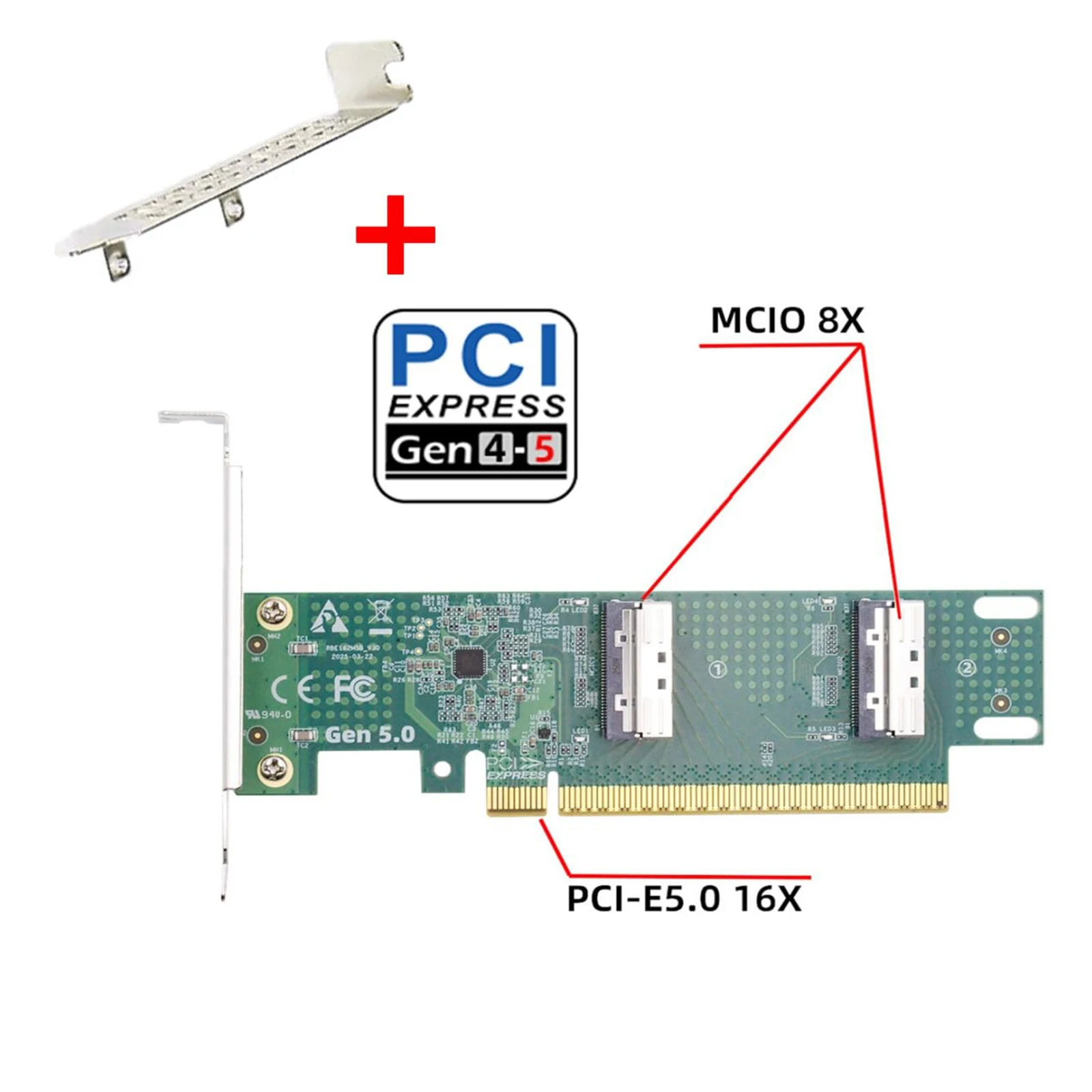 Фото Новый адаптер PCIe 5.0 2025 года: база X16 MCIO 8i Female NVMe + двухпортовый внешний графический адаптер PCIe 5 для док-станции и расширения GPU №1